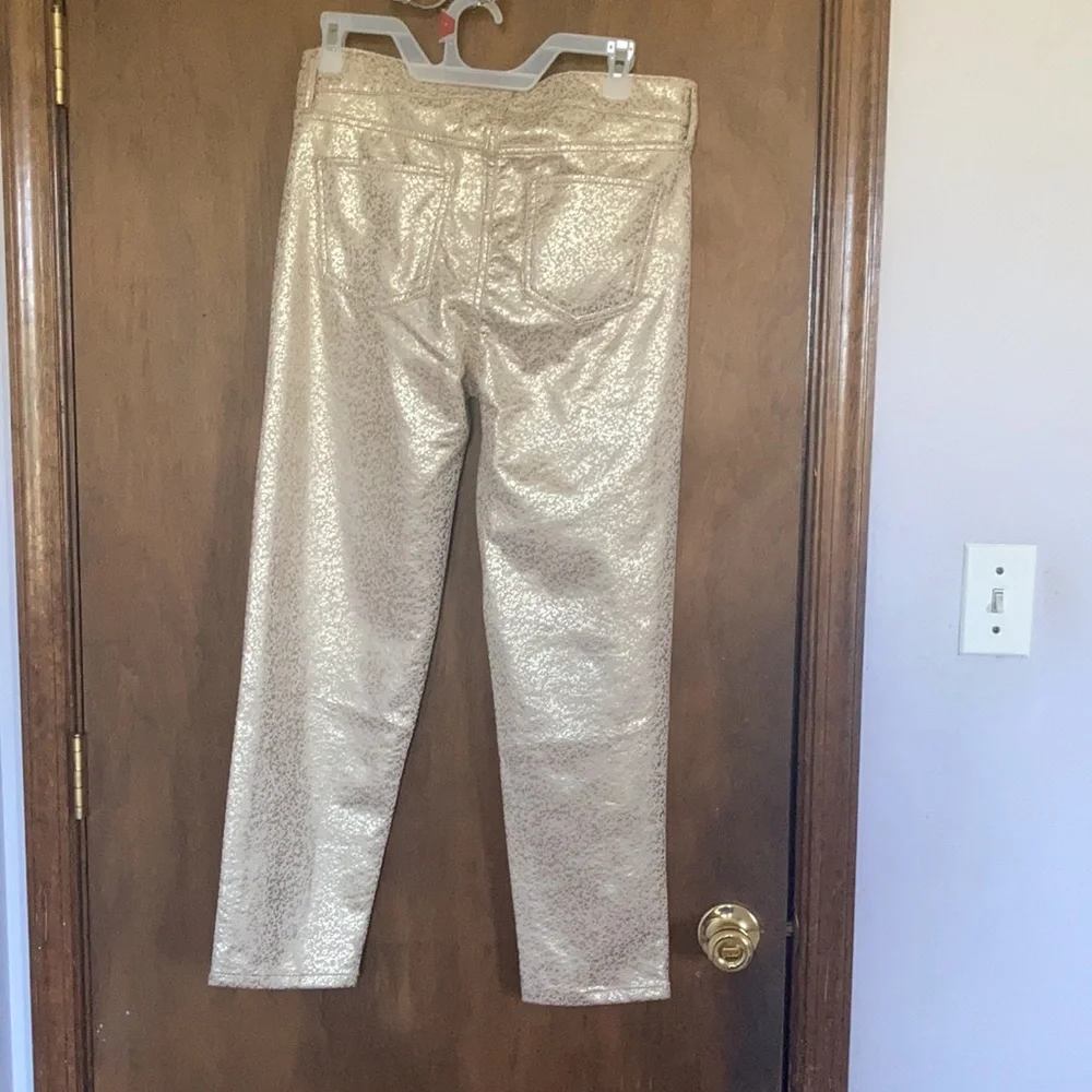 Relist2/20 Mid rise slim fit straight pant w metallic gold spatter print - Picture 10 of 16